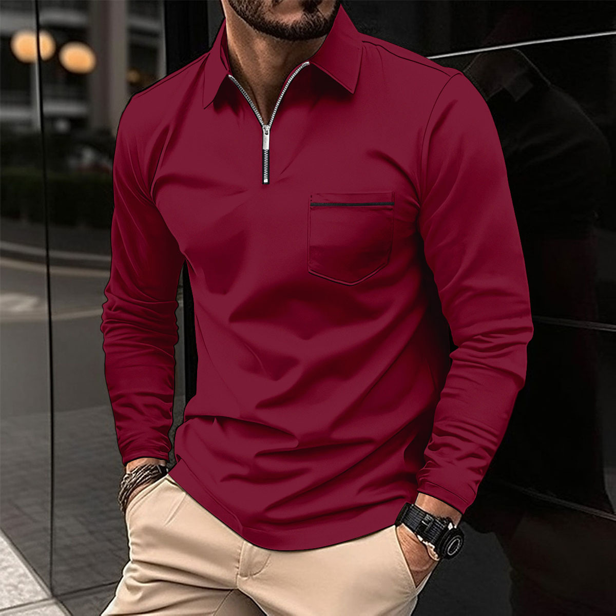 LONG SLEEVE COLLAR POLO SHIRT FOR MEN