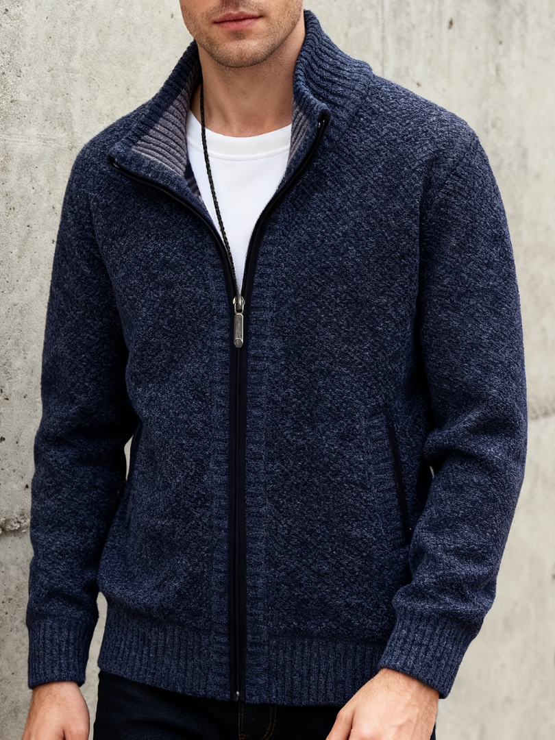 MELANGE KNIT ZIP CARDIGAN FOR MEN