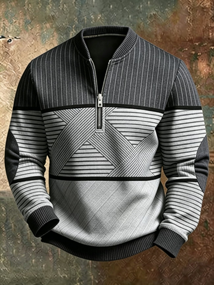 GEOMETRIC HALF ZIP SWEATER FOR MEN