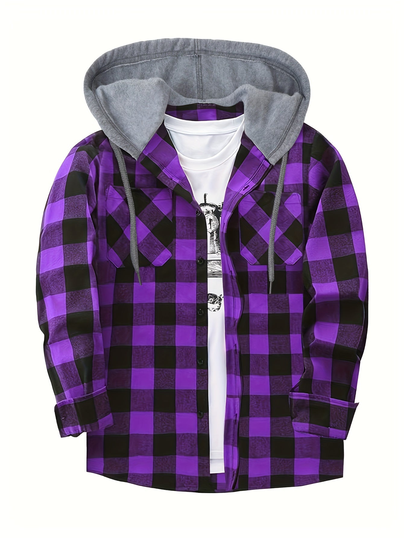 PLAID HOODED SHIRT FOR MEN