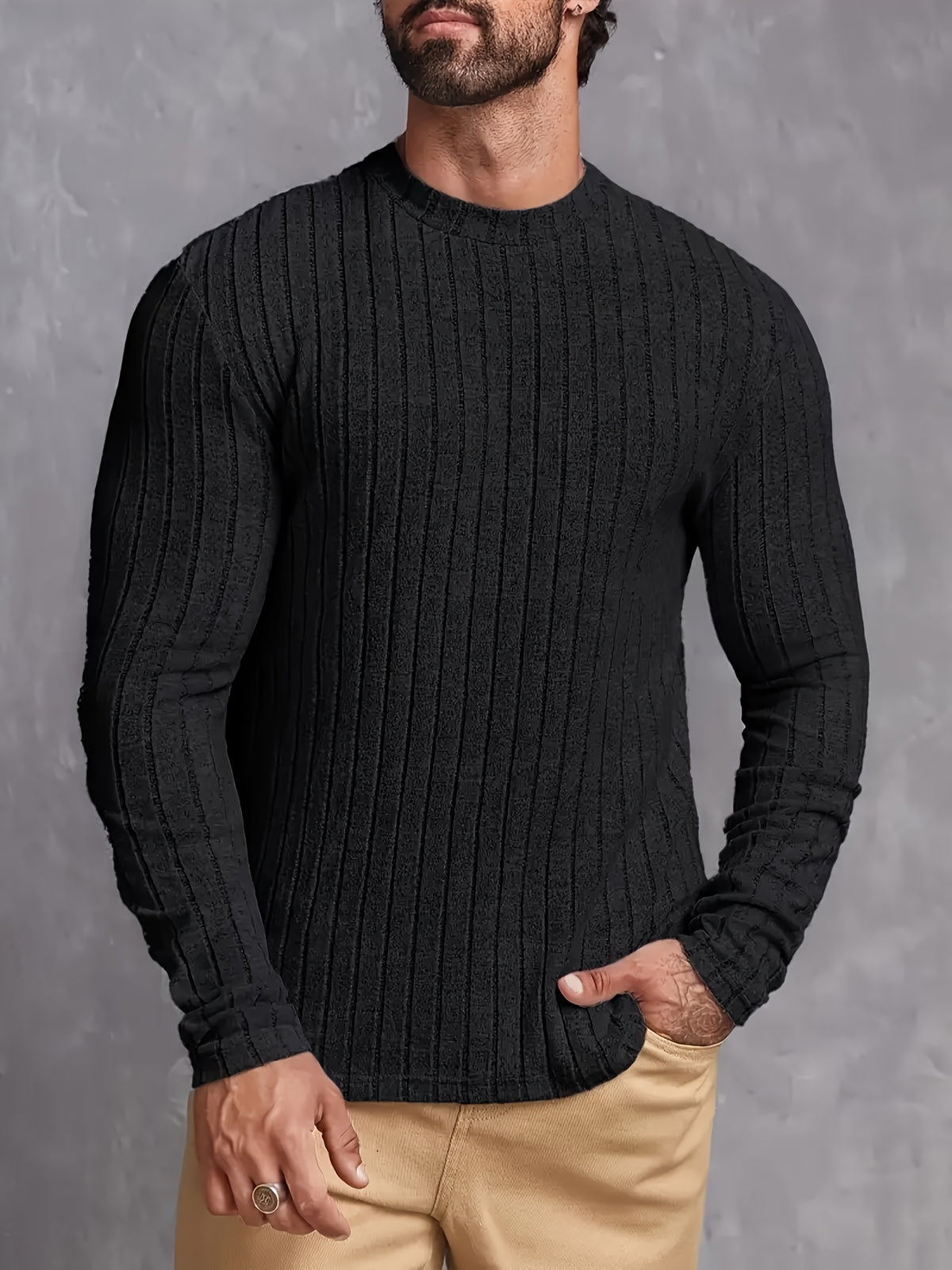 STRIPED RIB-KNIT SWEATER FOR MEN