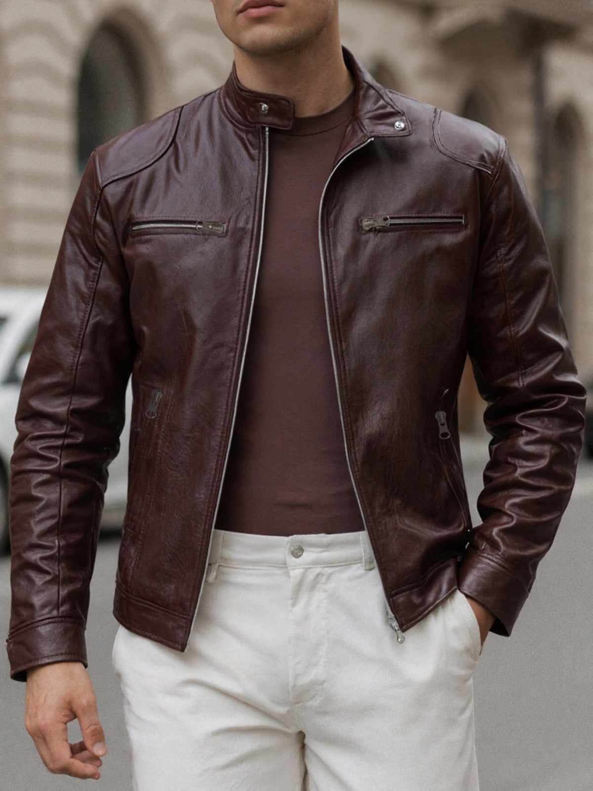 STAND COLLAR ZIP COAT FOR MEN