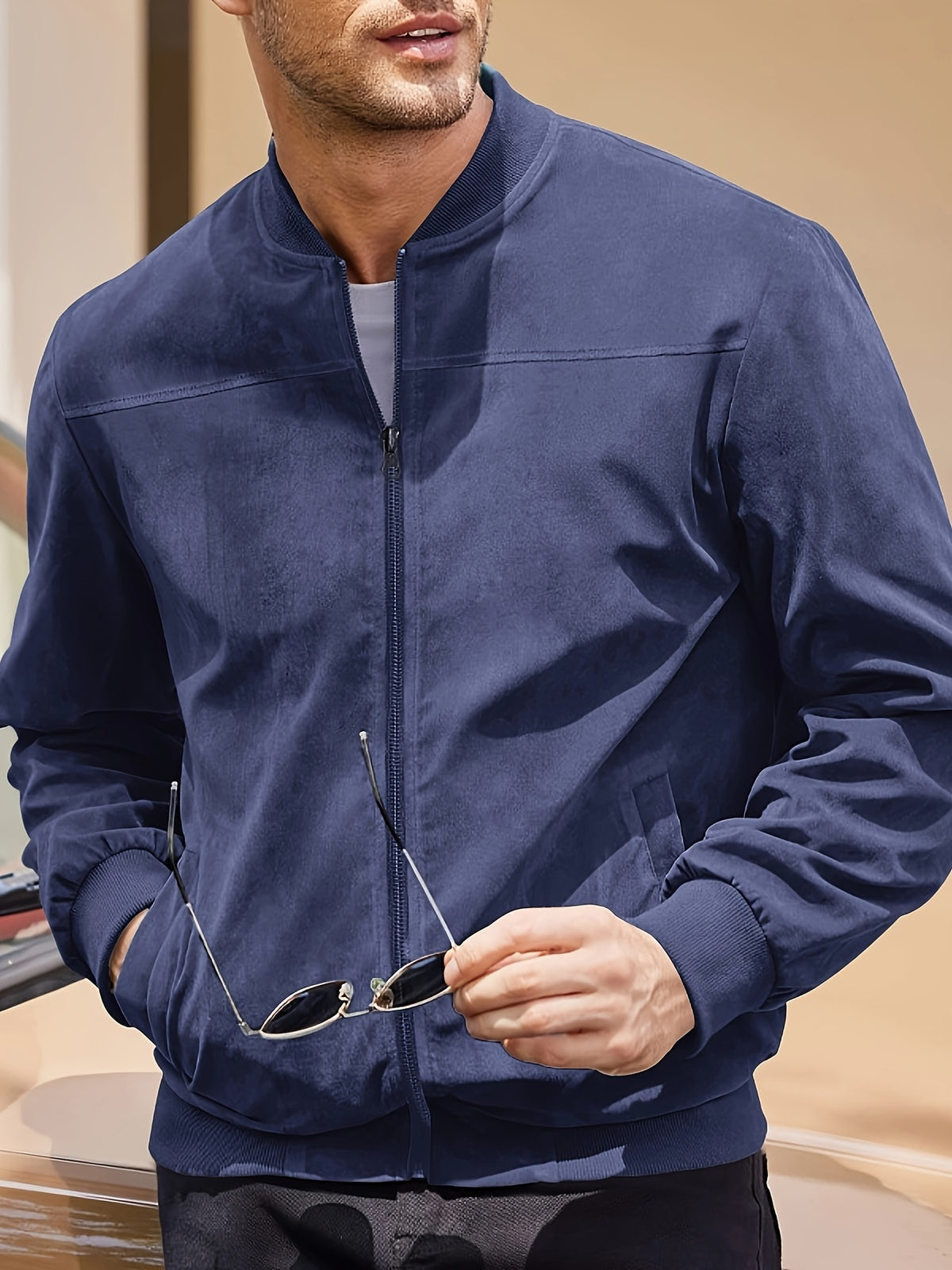 SOLID ZIP BOMBER JACKET FOR MEN