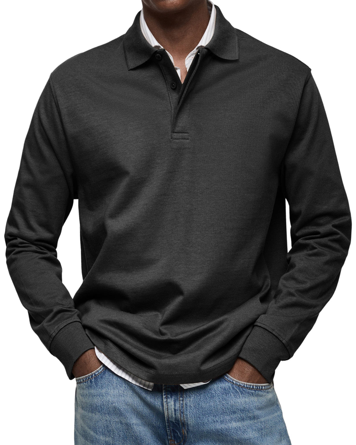 SMART COLLAR LONG SLEEVE POLO SHIRT FOR MEN