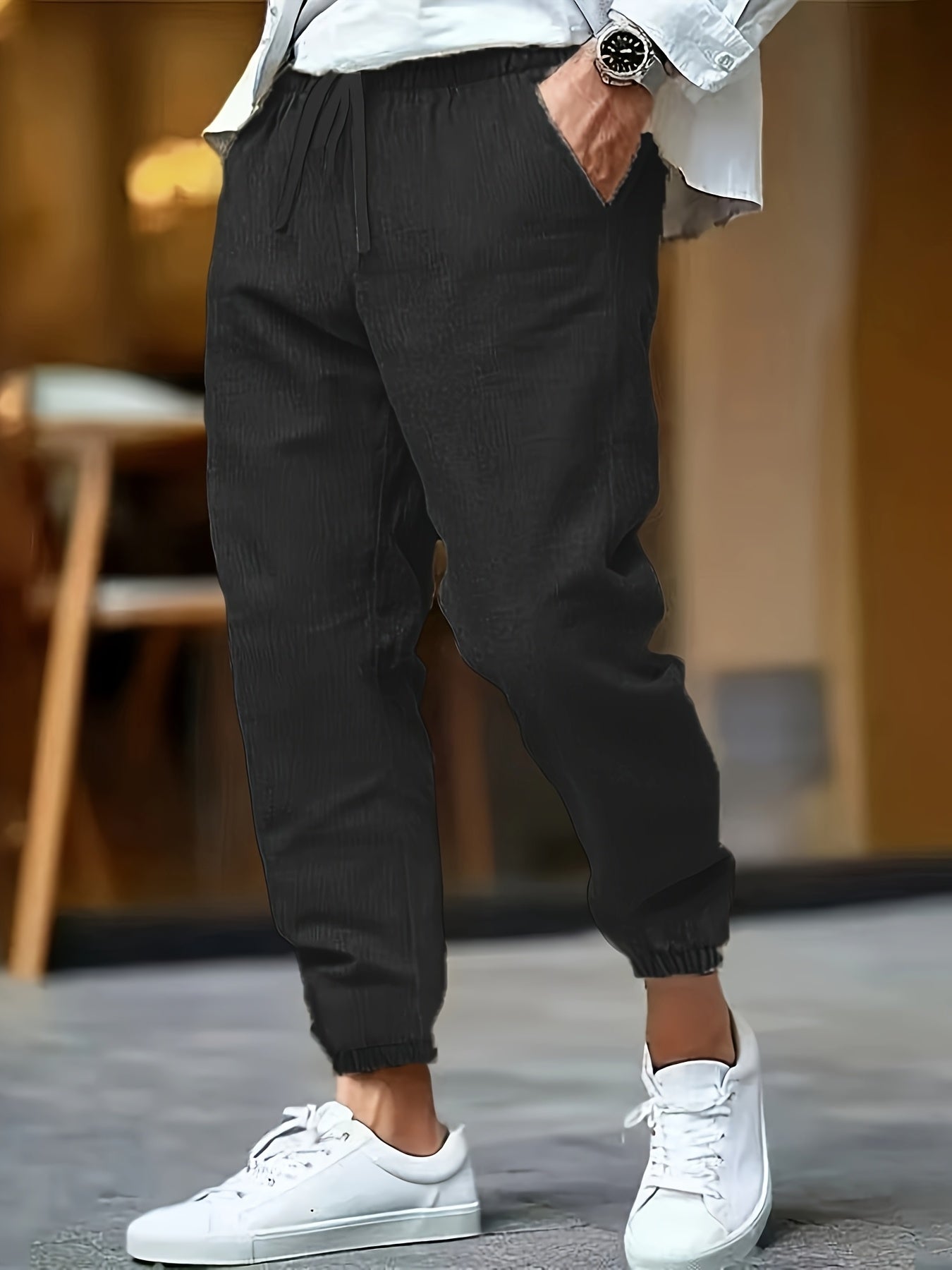 LINEN DRAWSTRING TROUSERS FOR MEN