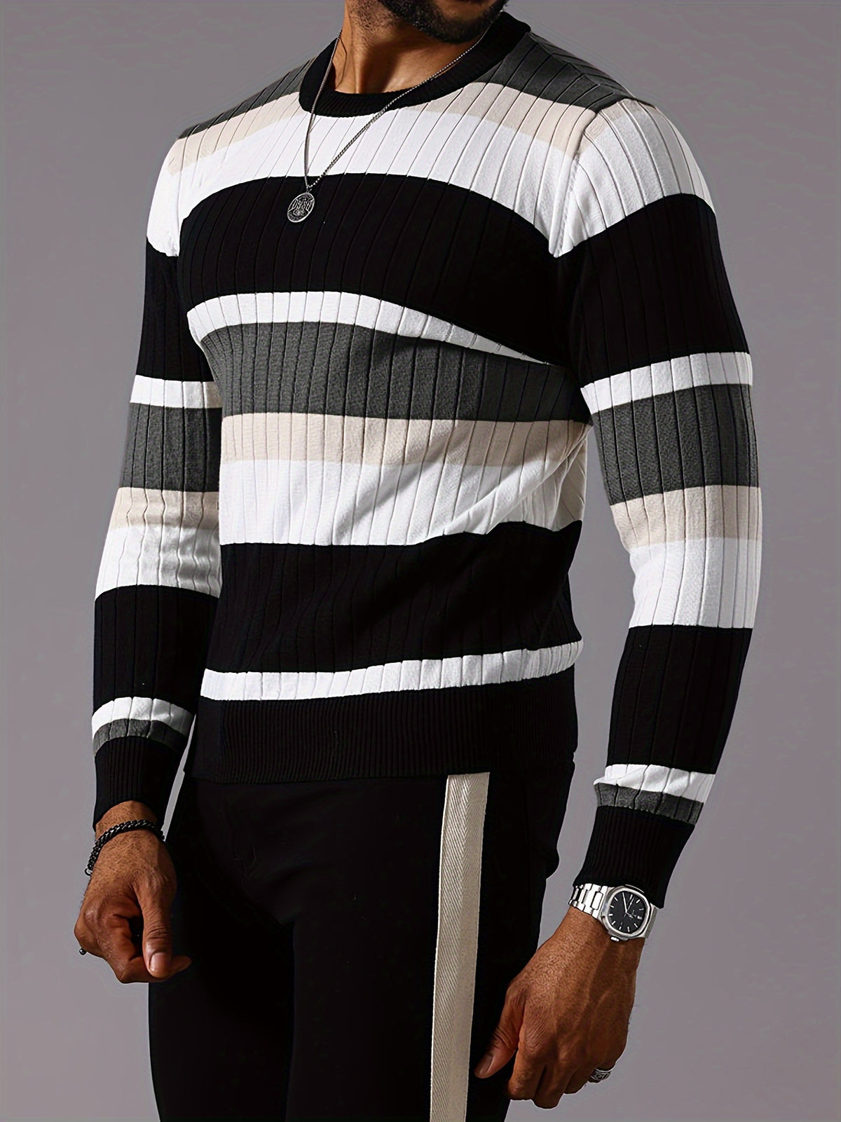 COLORBLOCK RIB-KNIT SWEATER FOR MEN