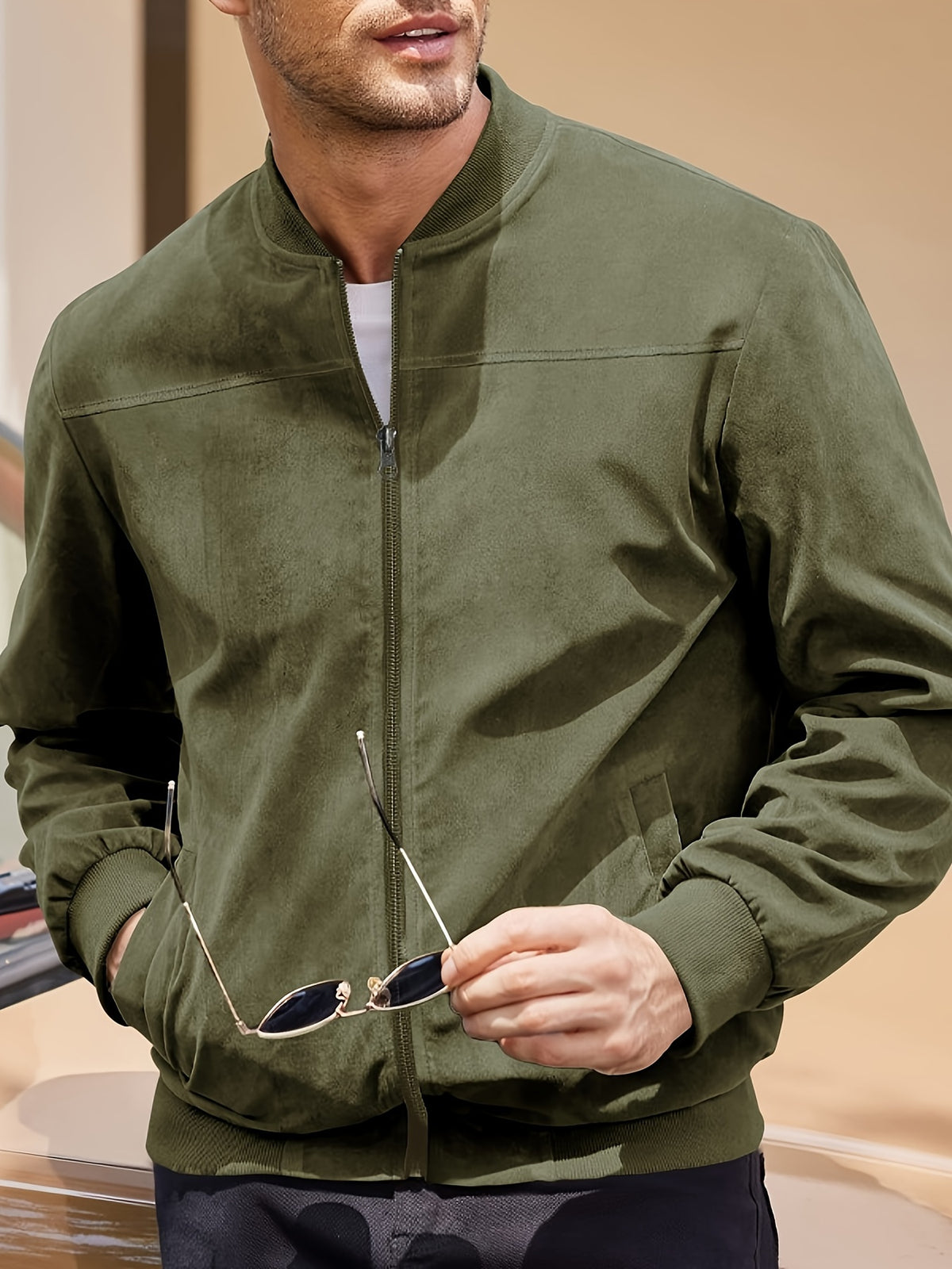 SOLID ZIP BOMBER JACKET FOR MEN