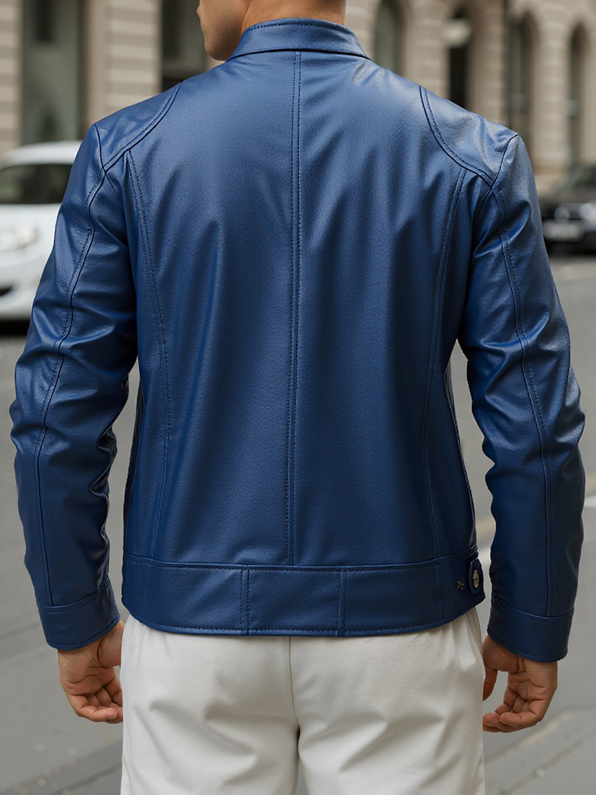 ZIPPER STAND COLLAR PU JACKET FOR MEN