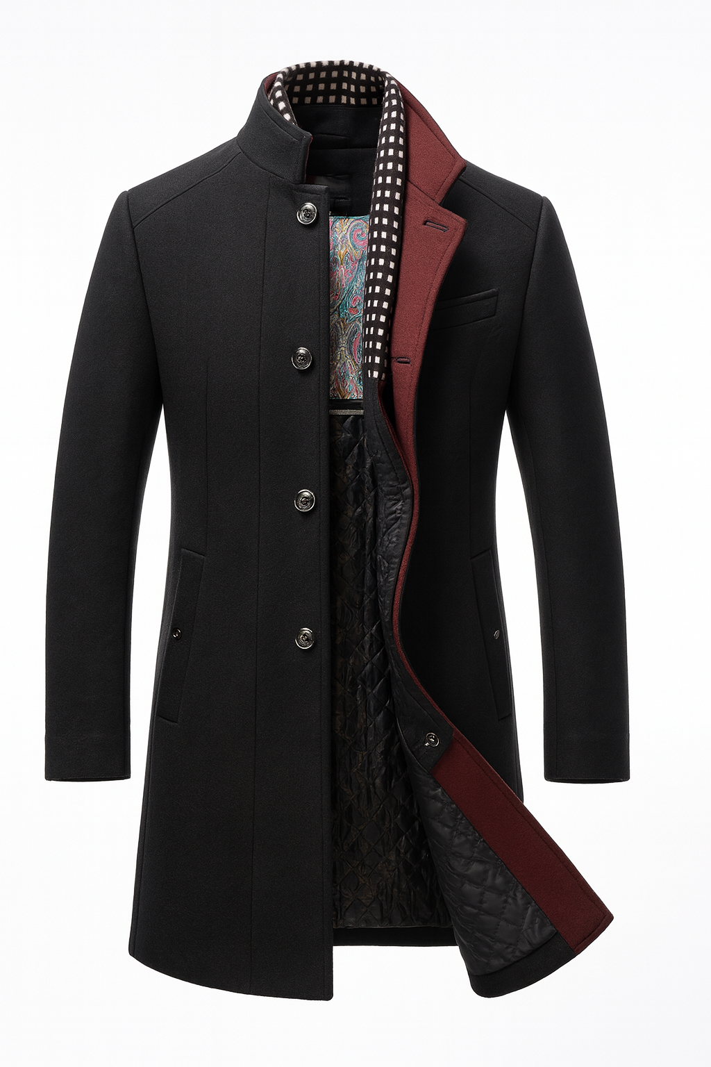 COLORBLOCK WOOL OVERCOAT FOR MEN