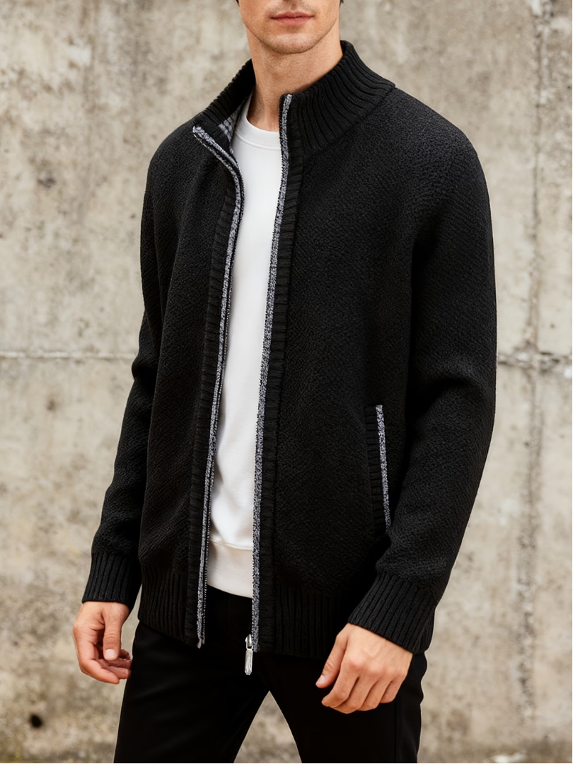 MELANGE KNIT ZIP CARDIGAN FOR MEN