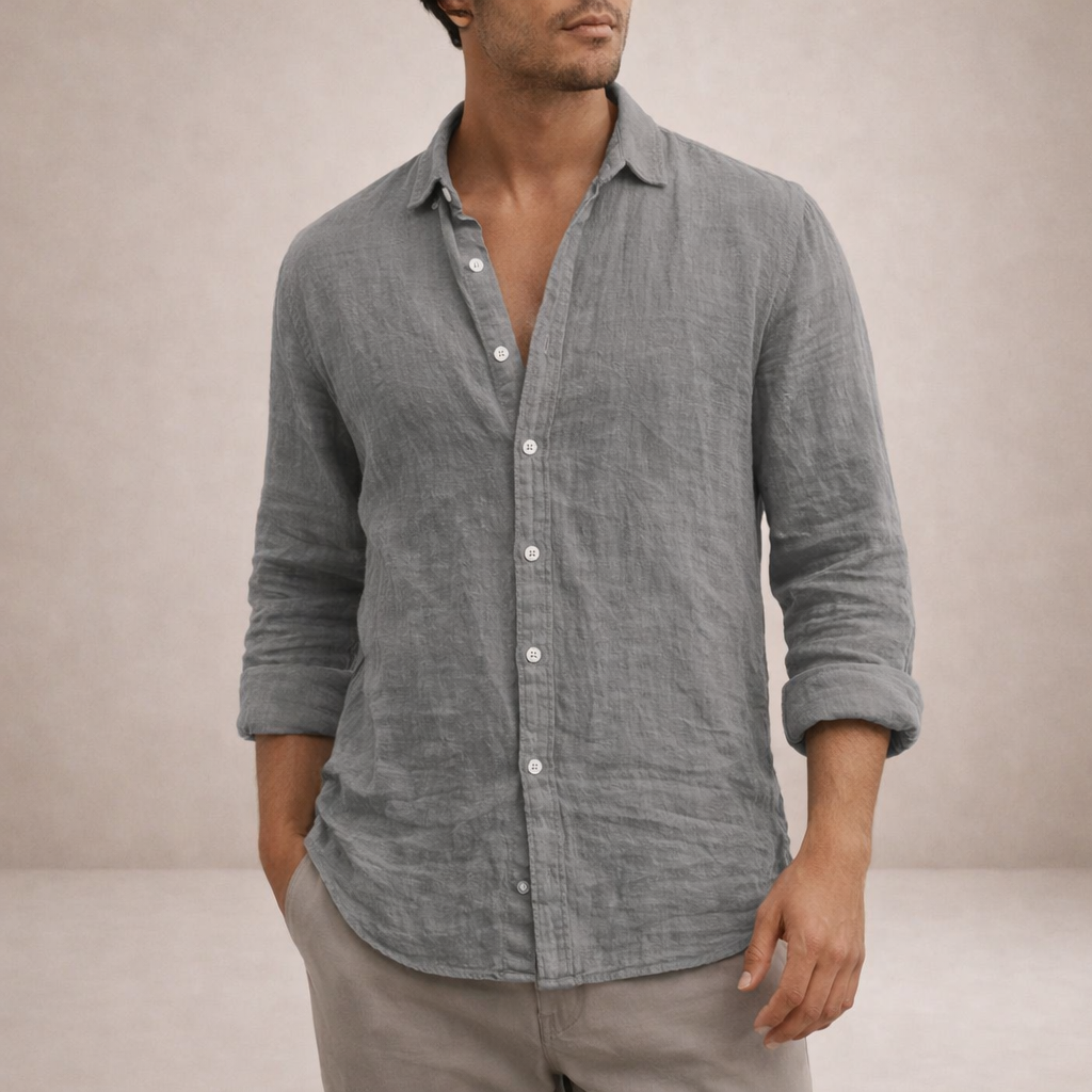 OPEN COLLAR COTTON SHIRT FOR MEN