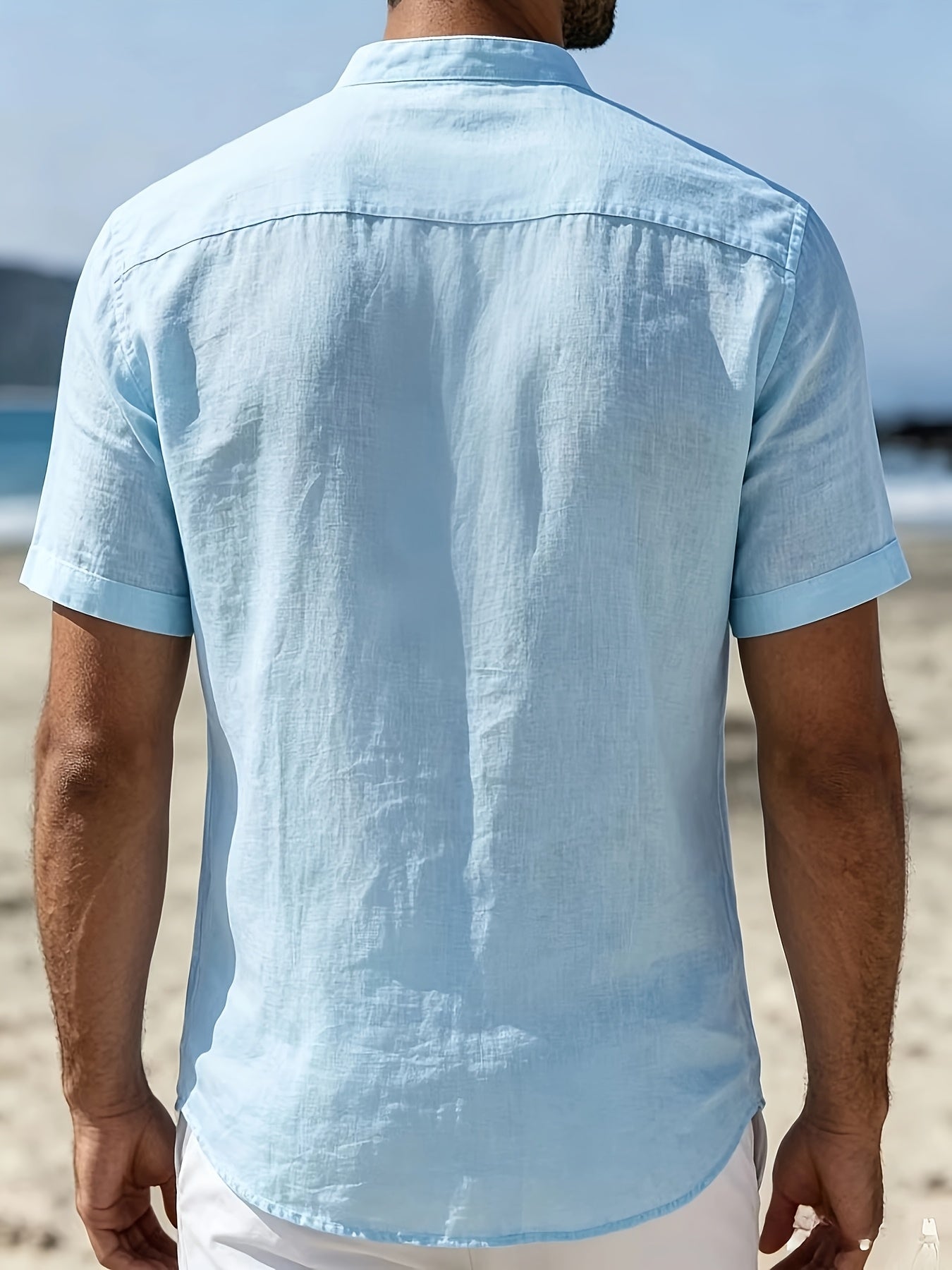 LINEN BLEND STAND COLLAR SHIRT FOR MEN