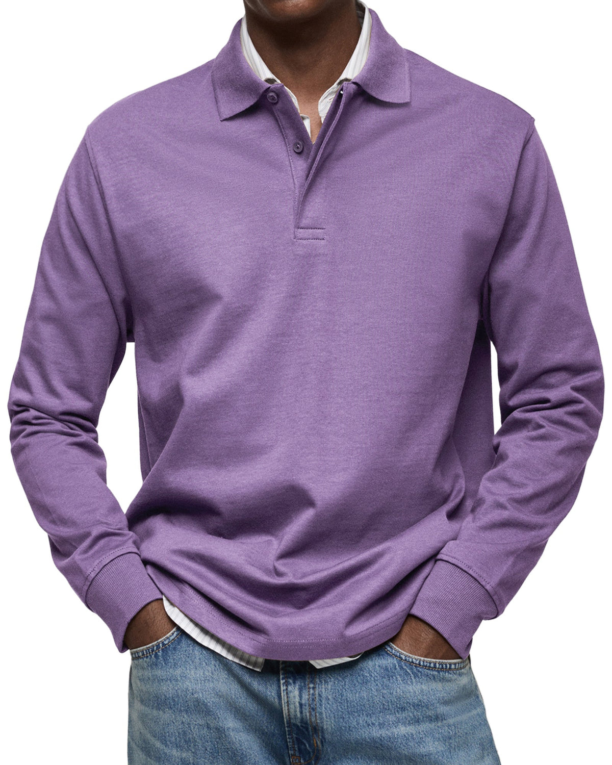 SMART COLLAR LONG SLEEVE POLO SHIRT FOR MEN