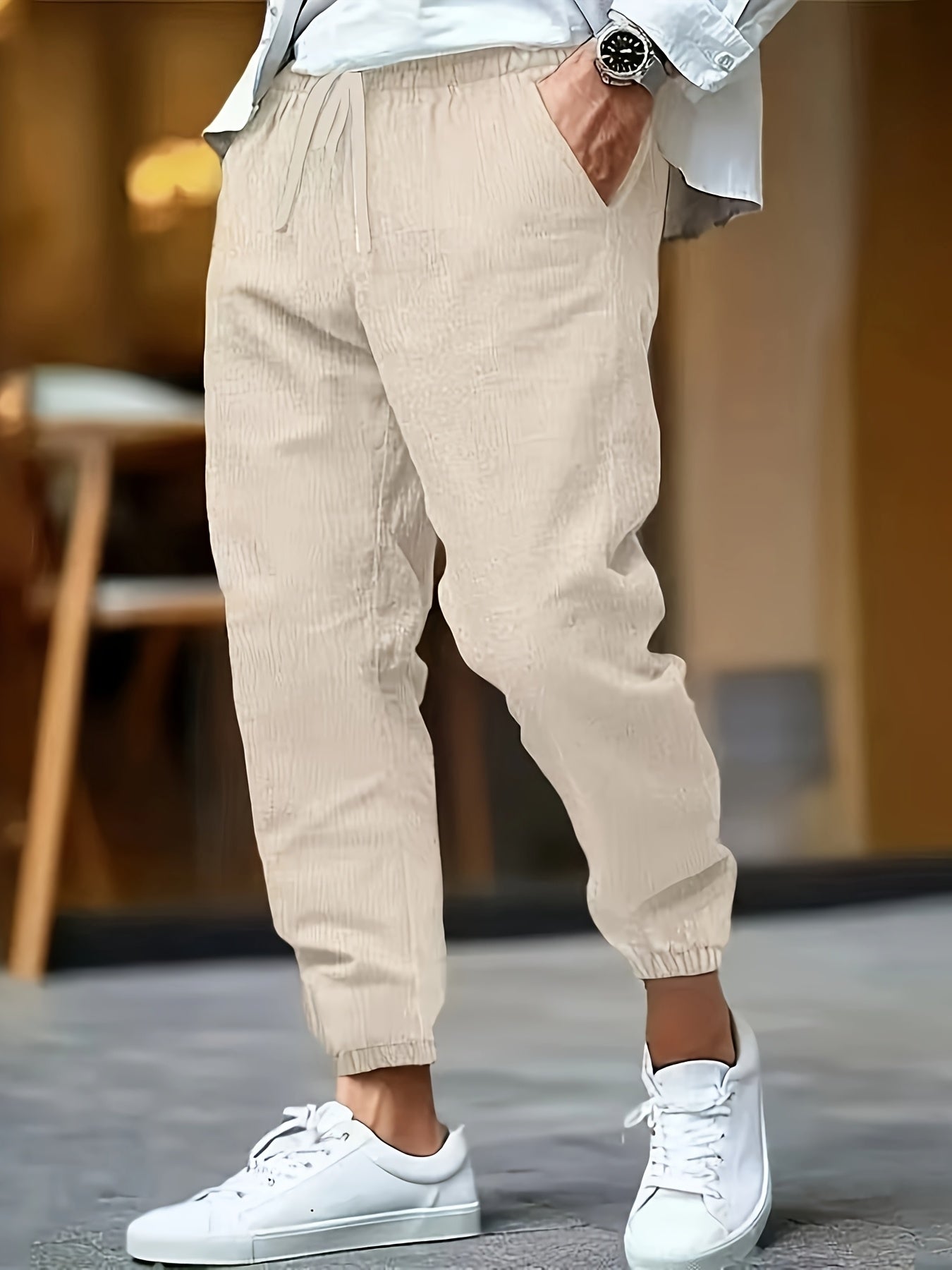 HIGH WAIST LINEN TROUSERS FOR MEN