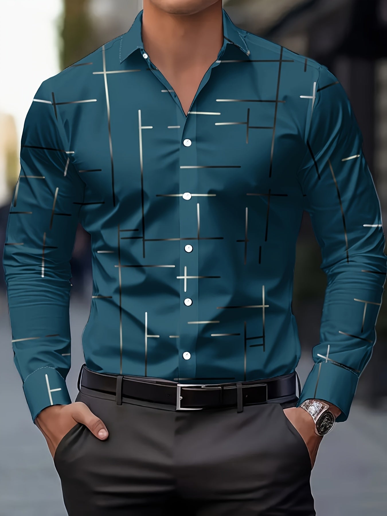 GEOMETRIC BUTTON SHIRT FOR MEN