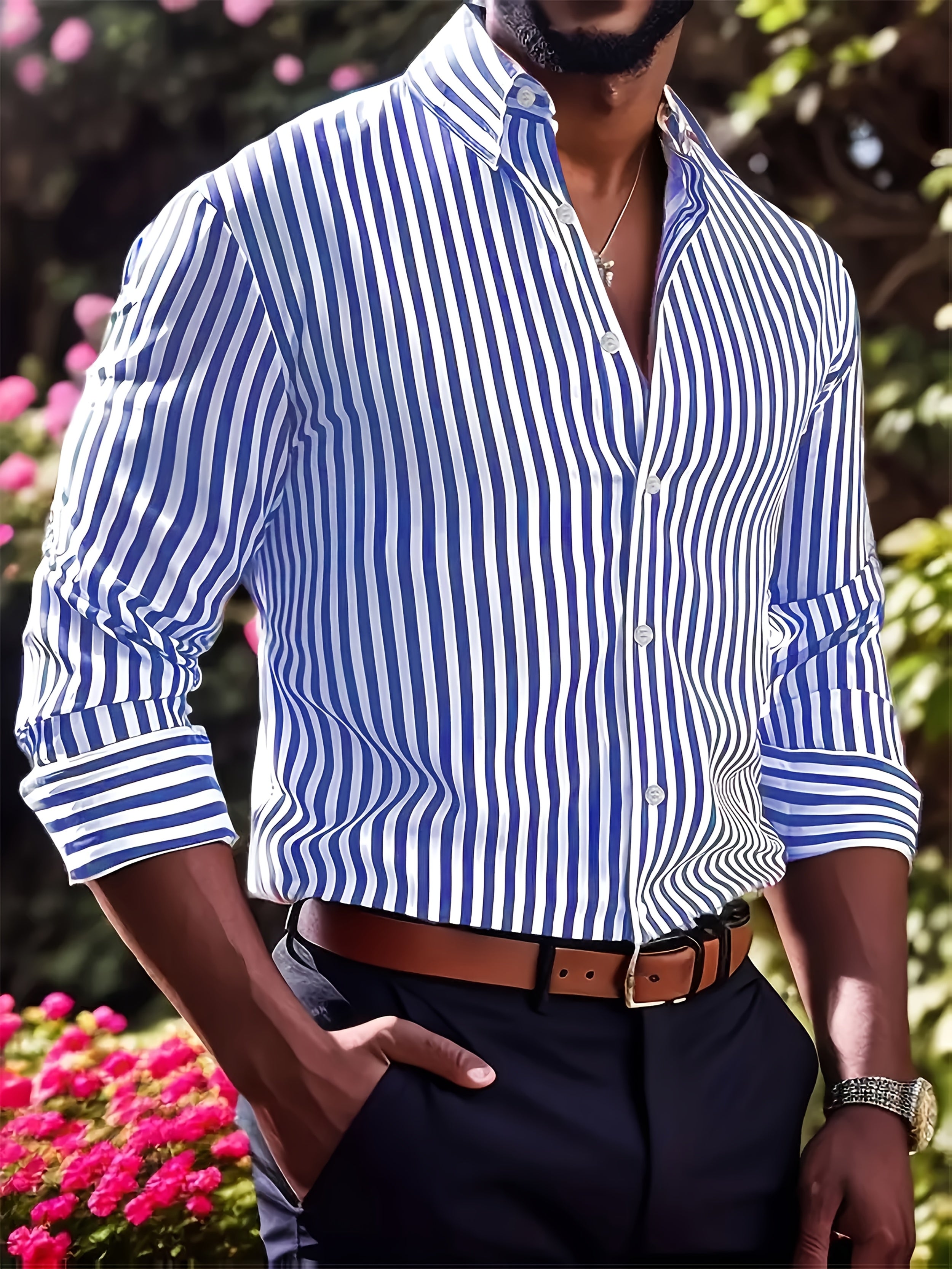 STRIPED LONG SLEEVE SHIRT FOR MEN
