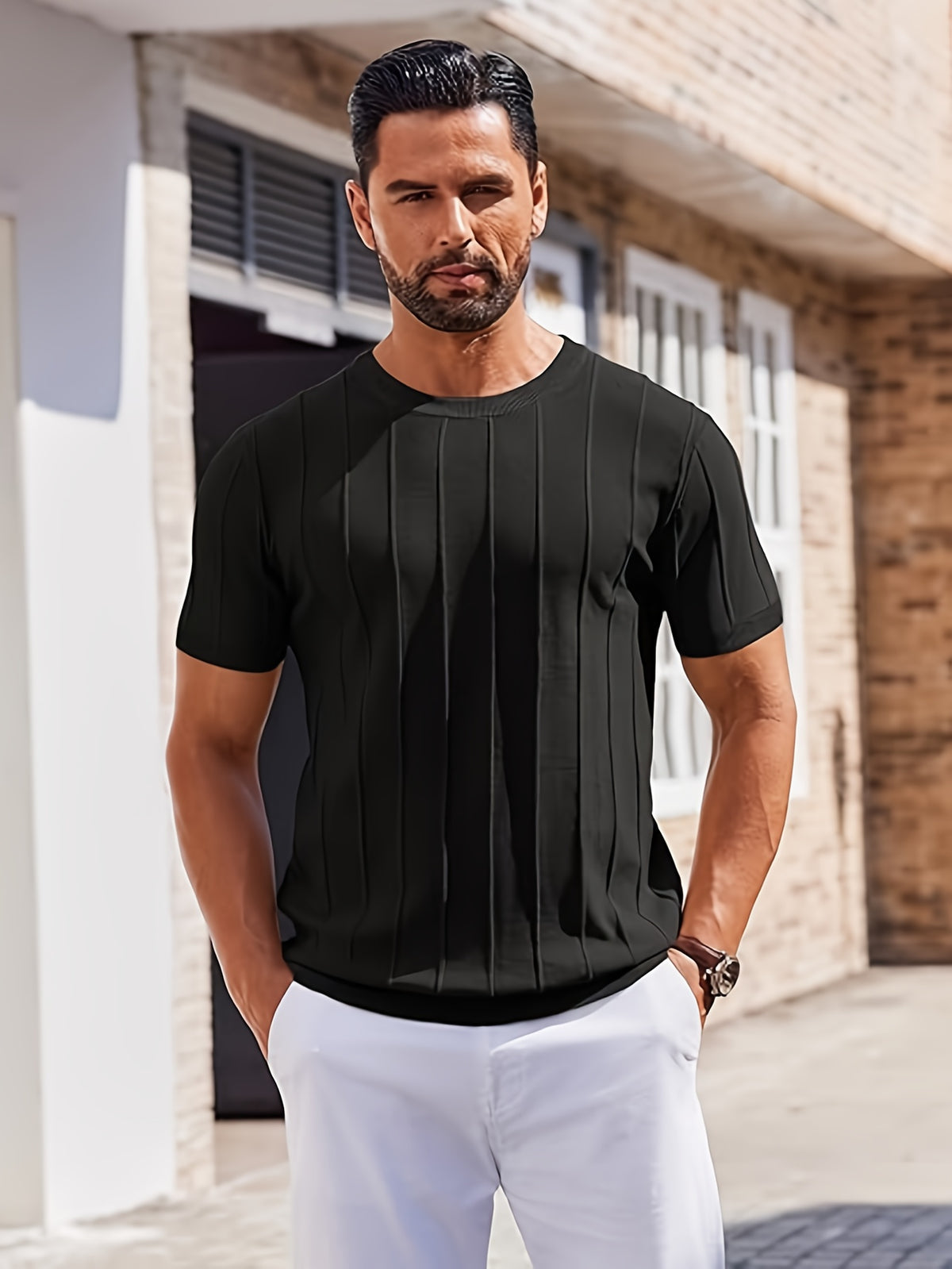 RIB-KNIT T-SHIRT FOR MEN