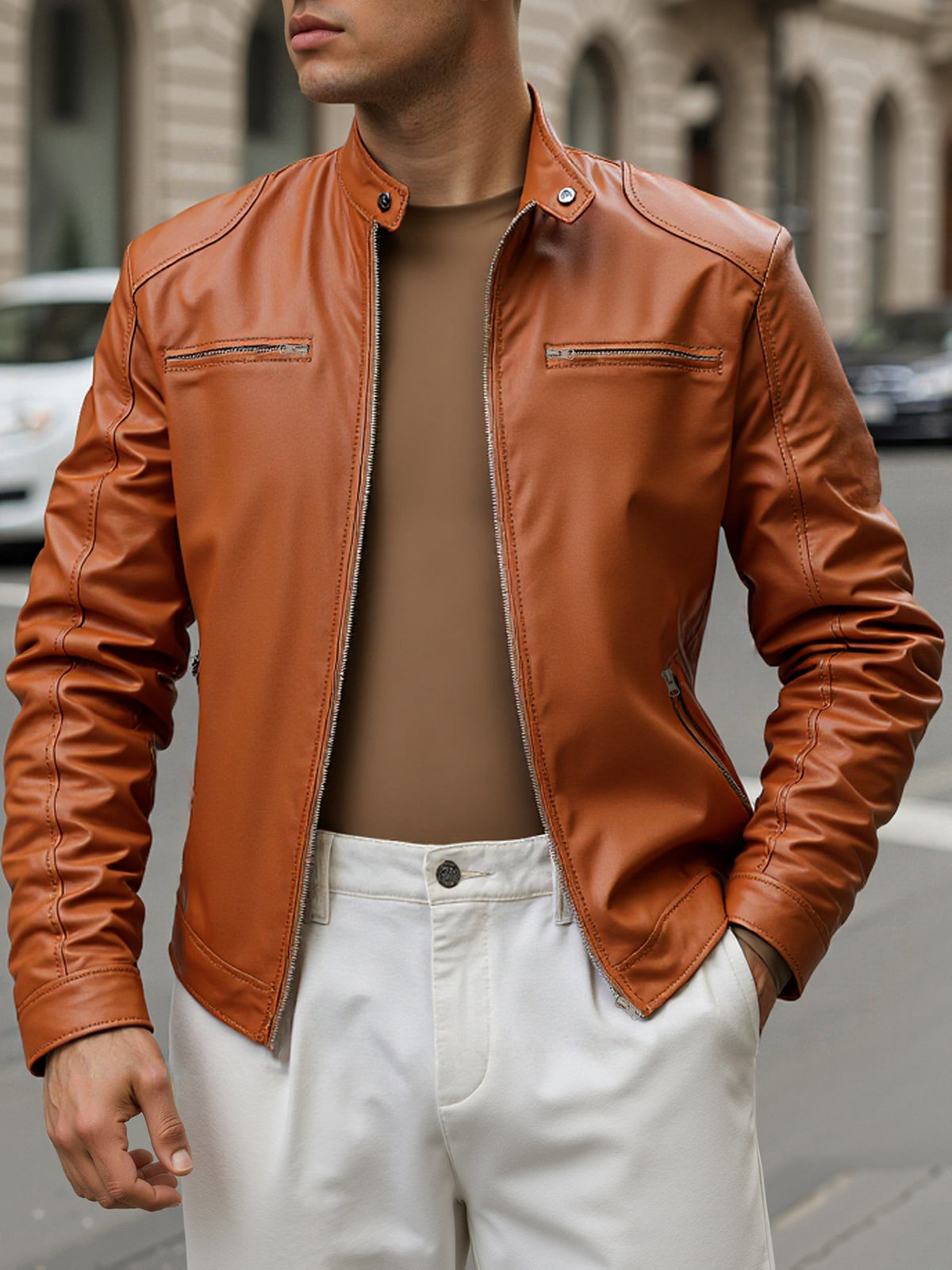 STAND COLLAR ZIP COAT FOR MEN