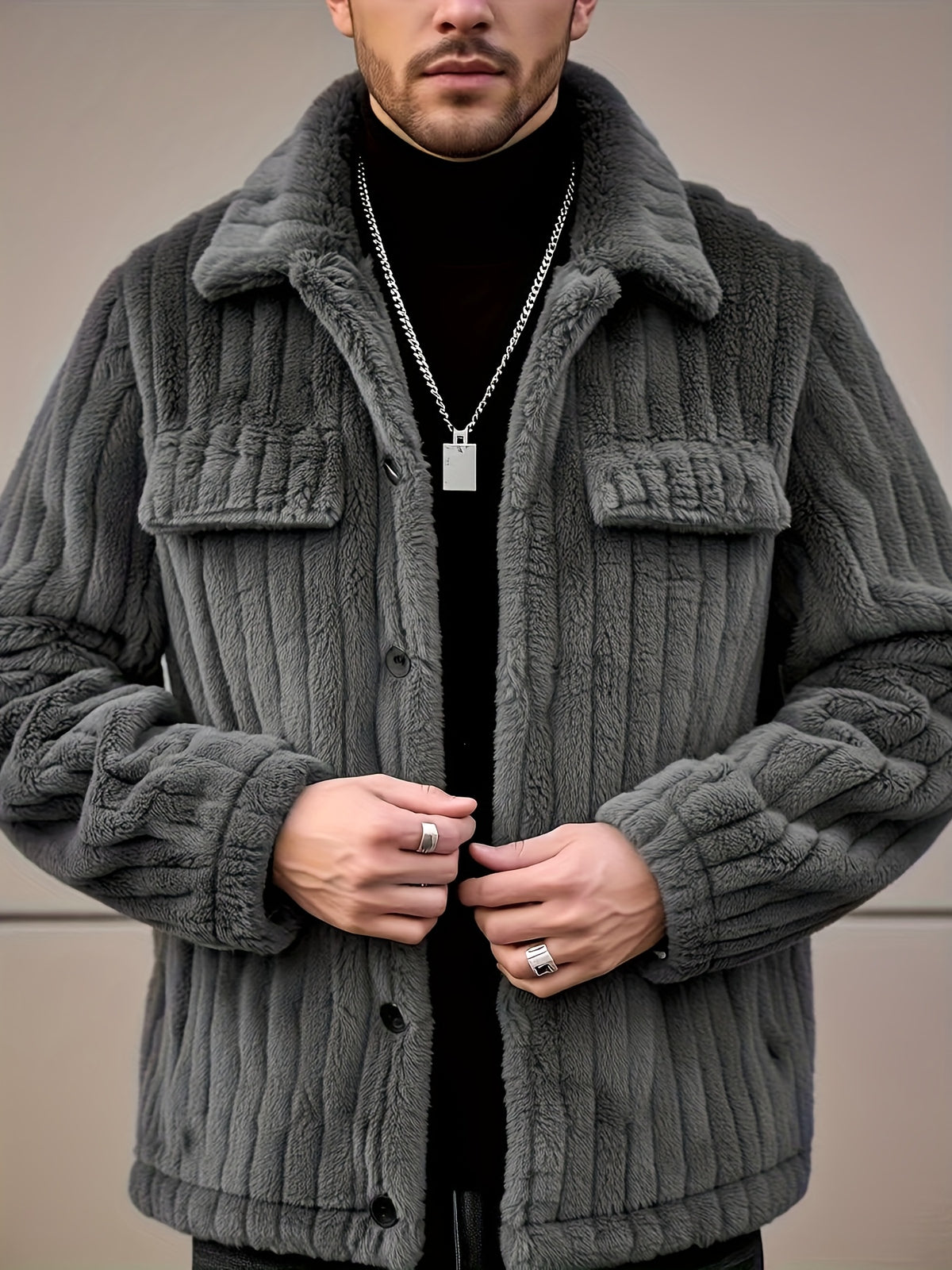 STRIPED LAPEL JACKET FOR MEN