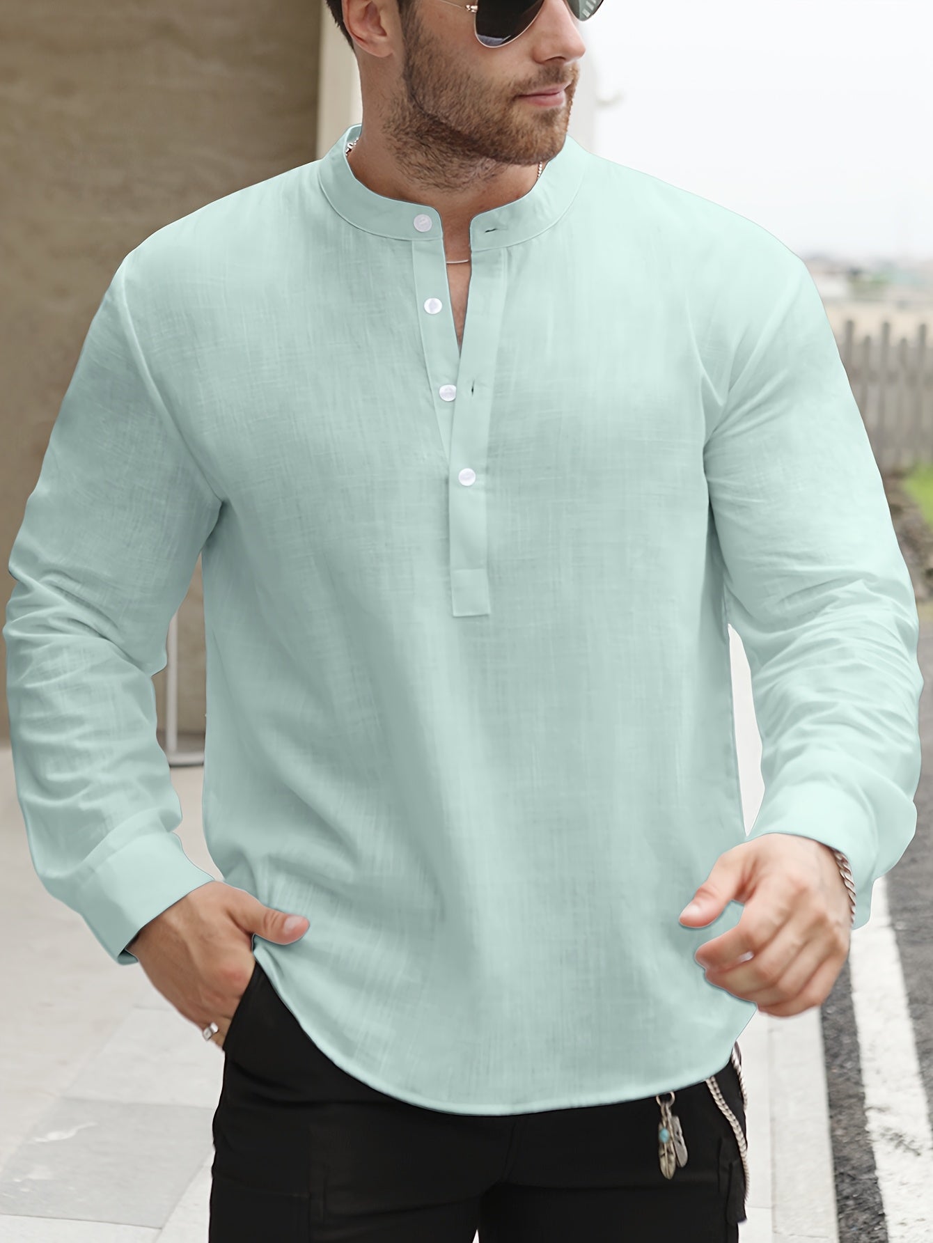 BOAT NECK COTTON SHIRT FOR MEN