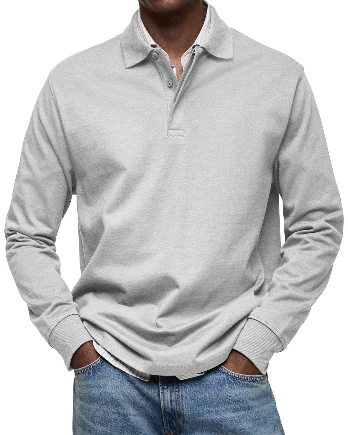 SMART COLLAR LONG SLEEVE POLO SHIRT FOR MEN