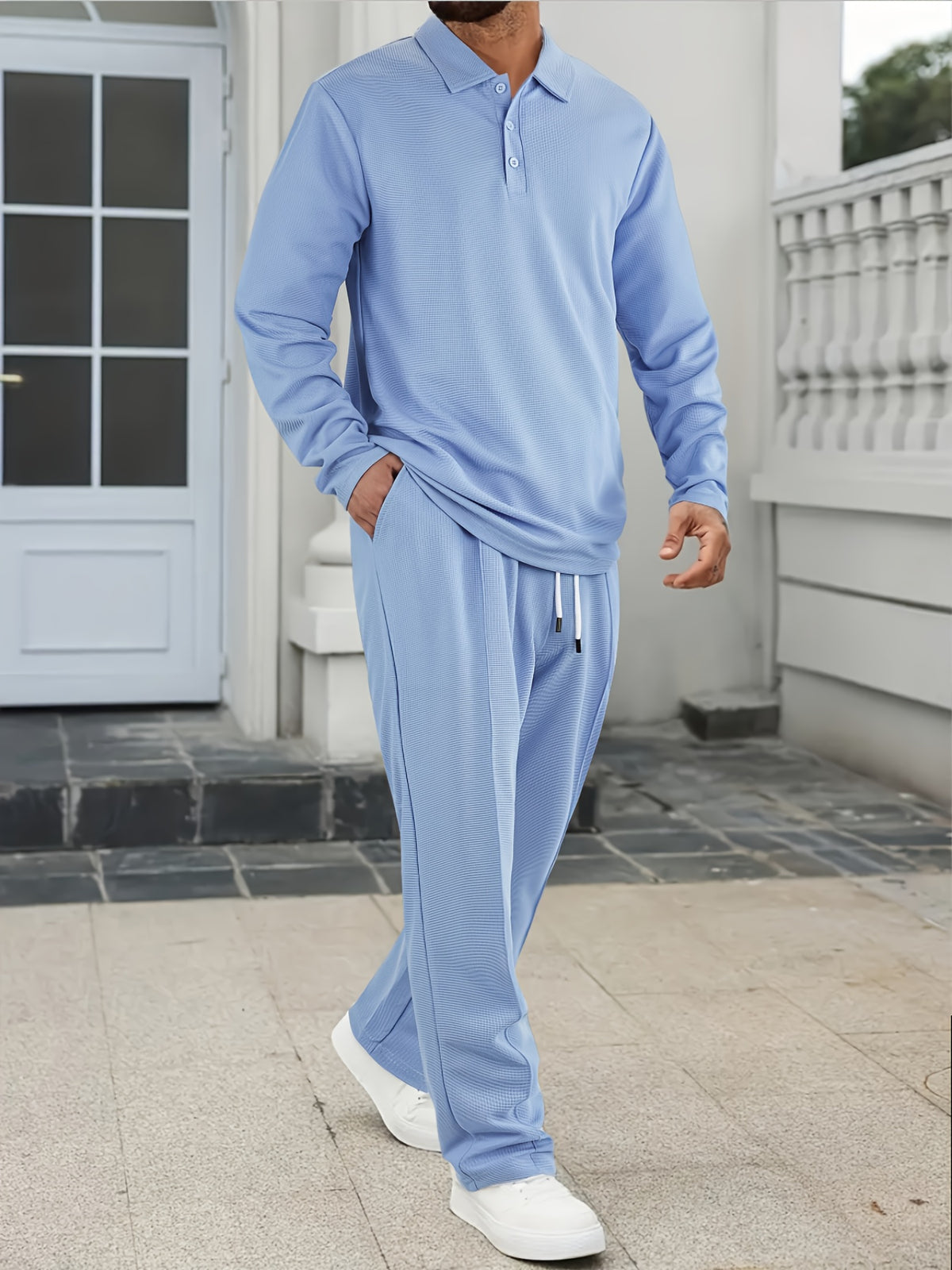 SOLID KNIT TWO-PIECE SET FOR MEN