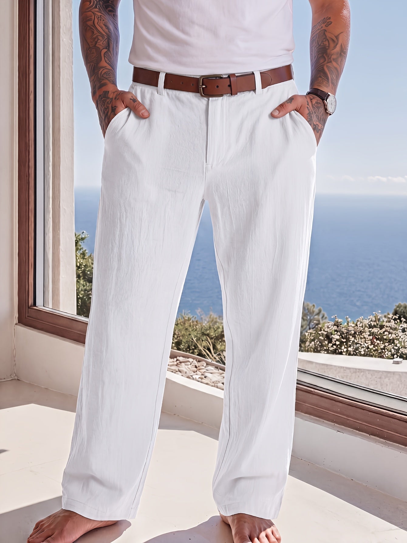 WOVEN LINEN TROUSERS FOR MEN