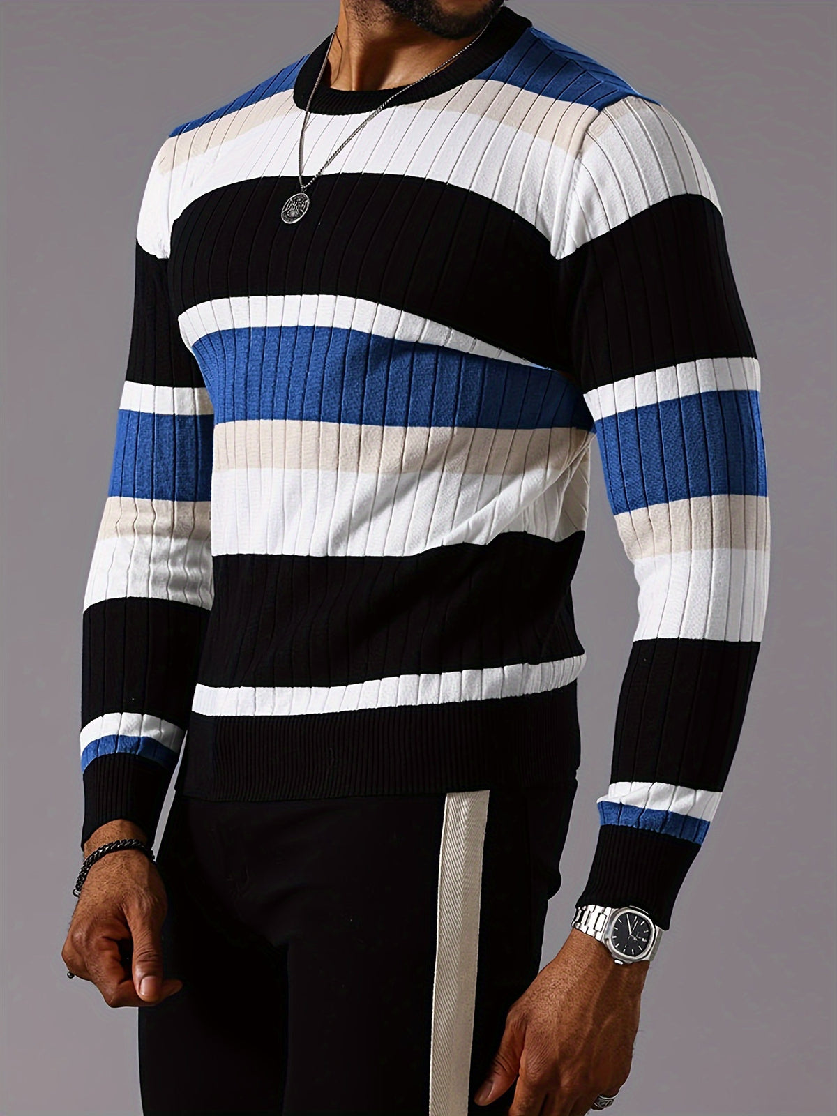 COLORBLOCK RIB-KNIT SWEATER FOR MEN