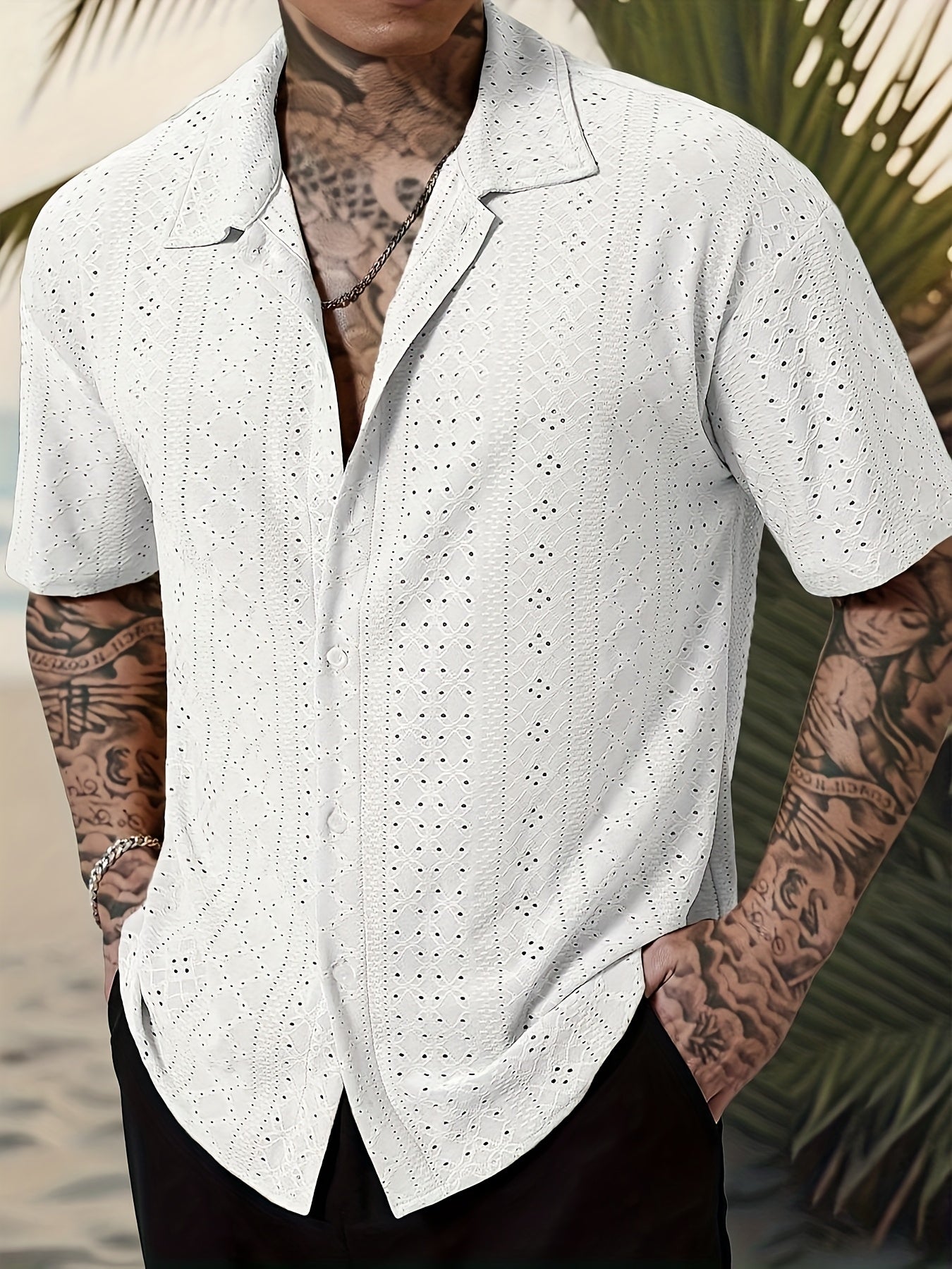 TEXTURED LAPEL SHIRT FOR MEN