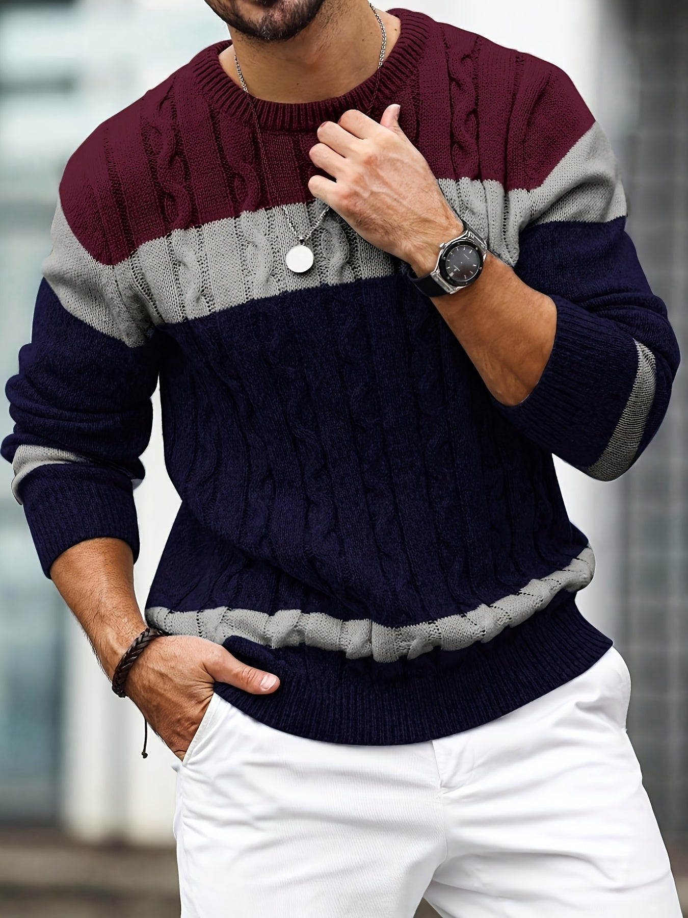 COLOUR BLOCK KNIT SWEATER FOR MEN