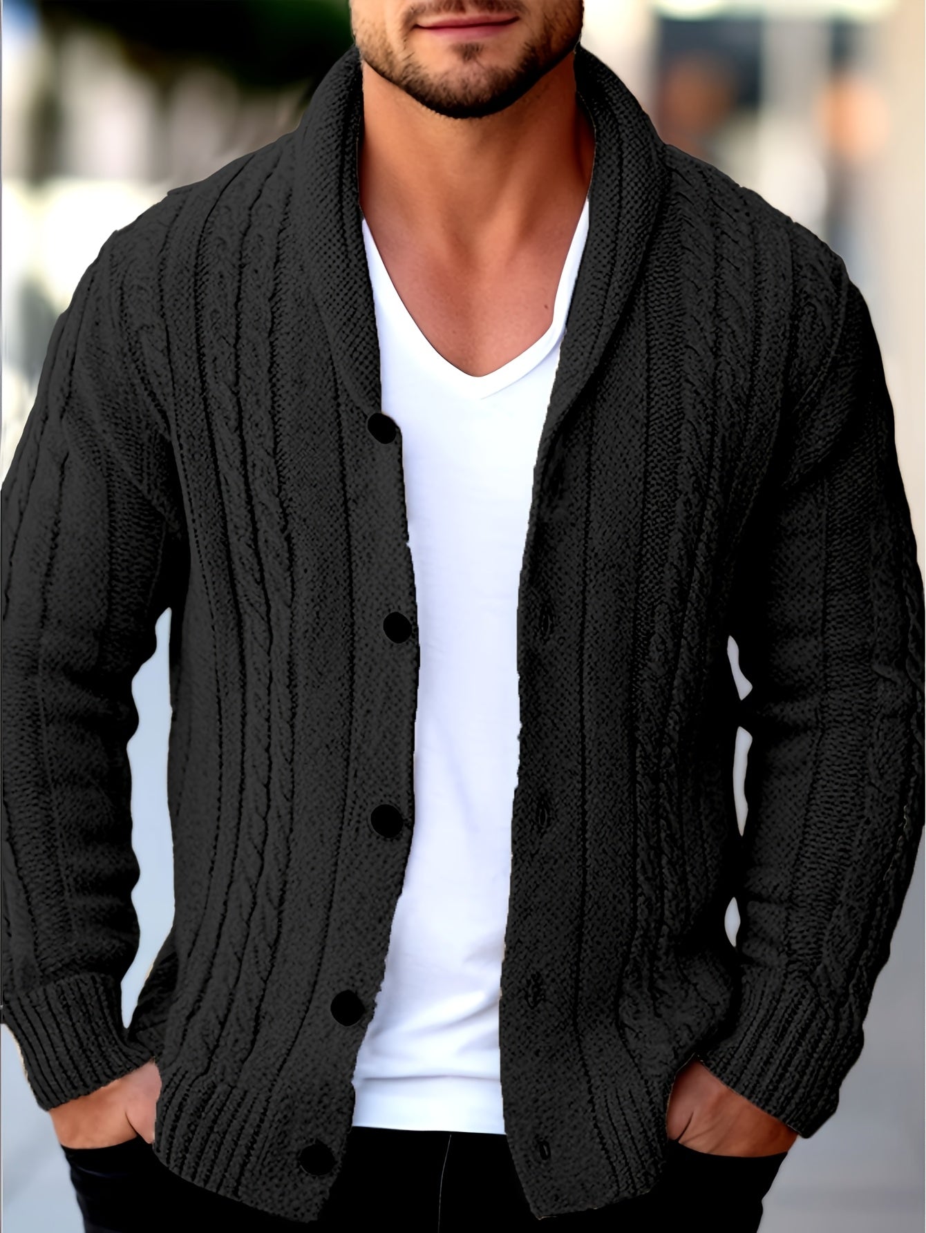 TEXTURED KNIT CARDIGAN FOR MEN