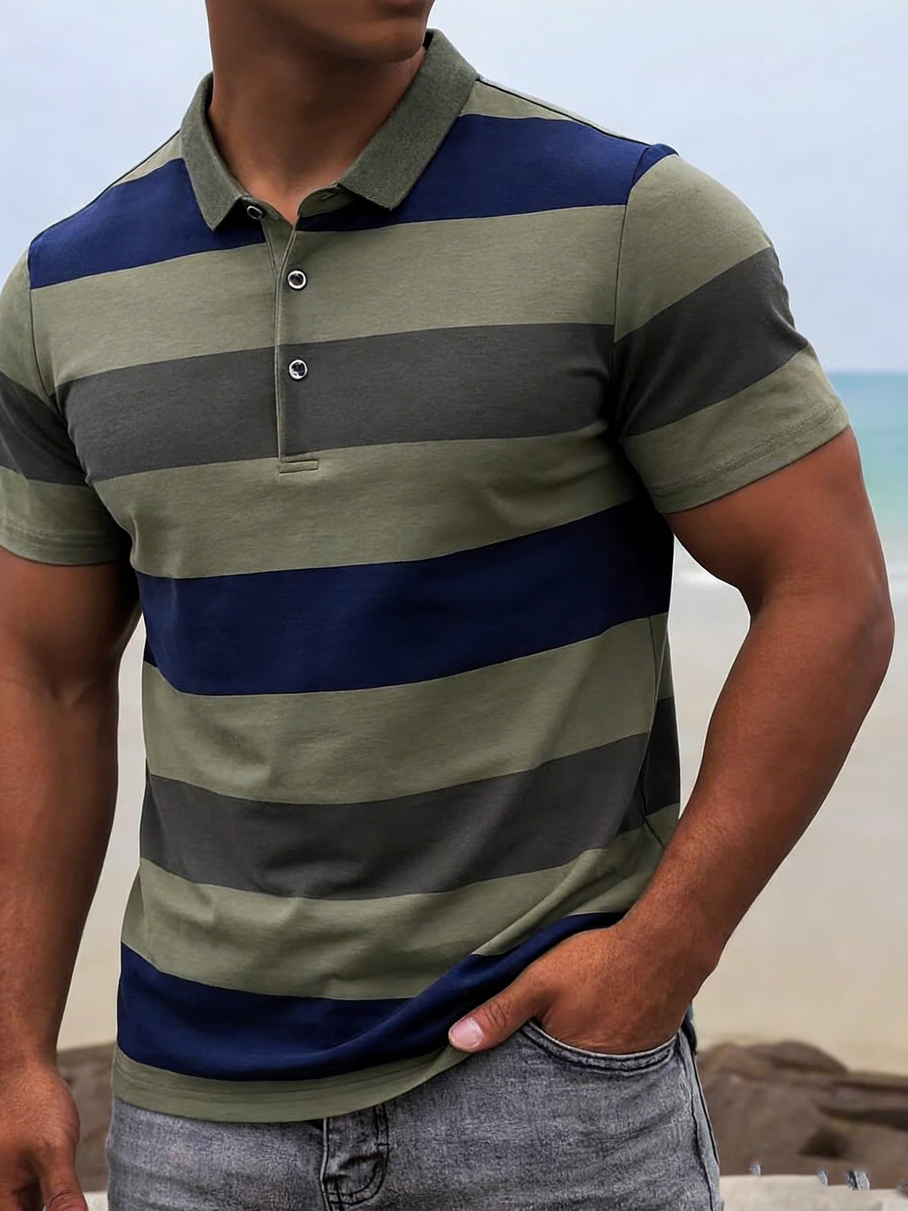 STRIPED COLLAR POLO SHIRT FOR MEN