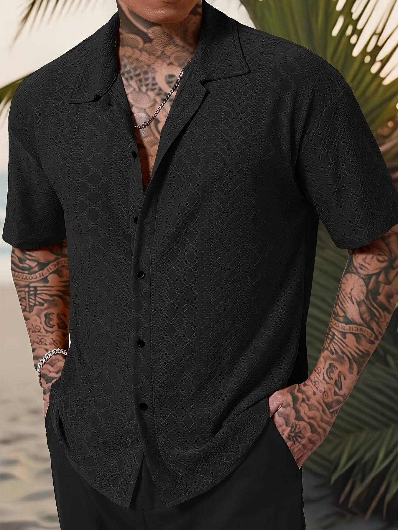 TEXTURED LAPEL SHIRT FOR MEN