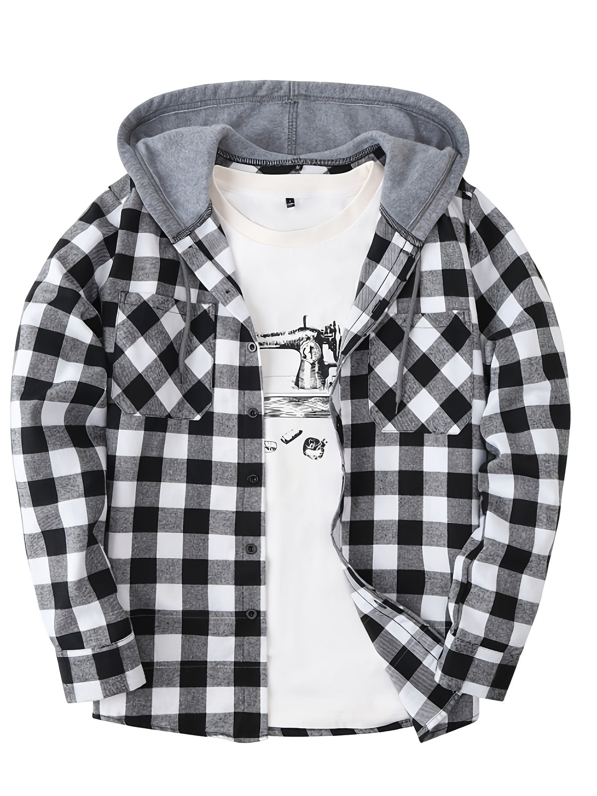 PLAID HOODED SWEATSHIRT FOR MEN