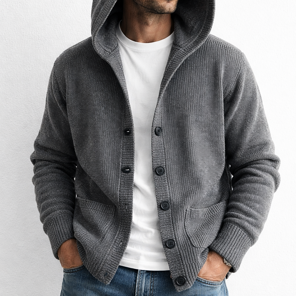 HOODED TEXTURED CARDIGAN FOR MEN