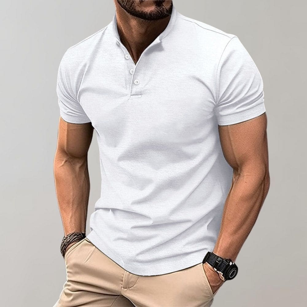 TEXTURED BUTTON PLACKET POLO SHIRT FOR MEN