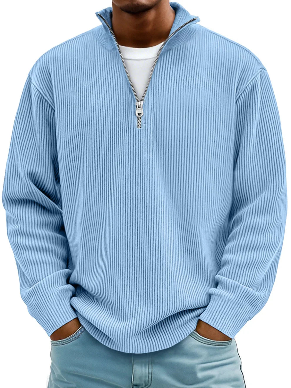 RIBBED ZIP NECK JUMPER FOR MEN