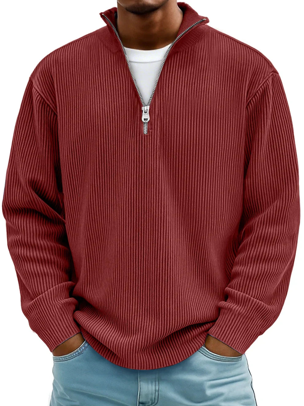 RIBBED ZIP NECK JUMPER FOR MEN