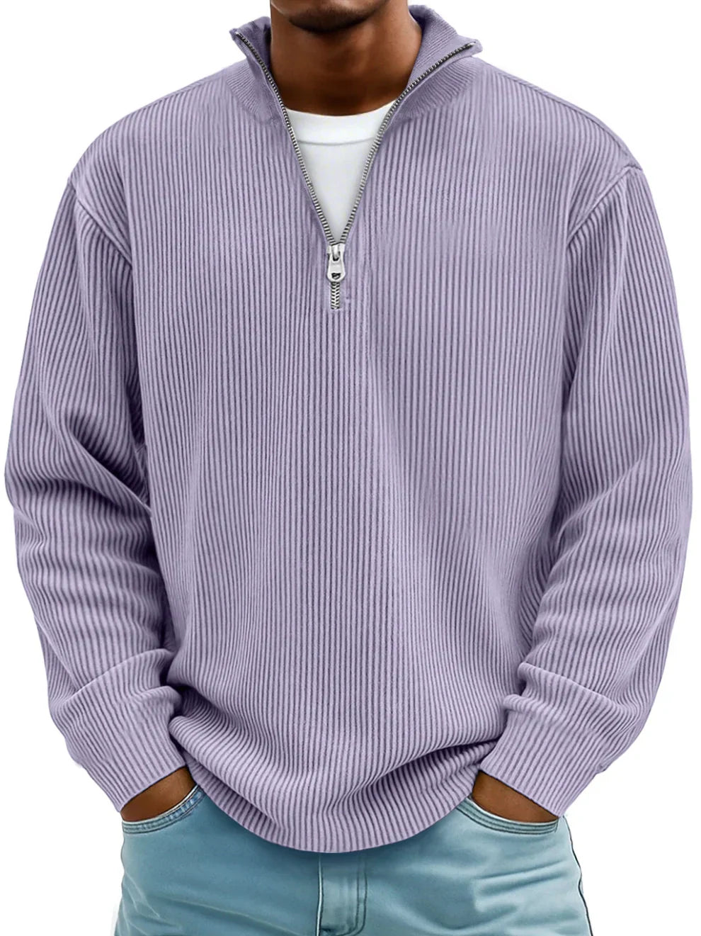 RIBBED ZIP NECK JUMPER FOR MEN