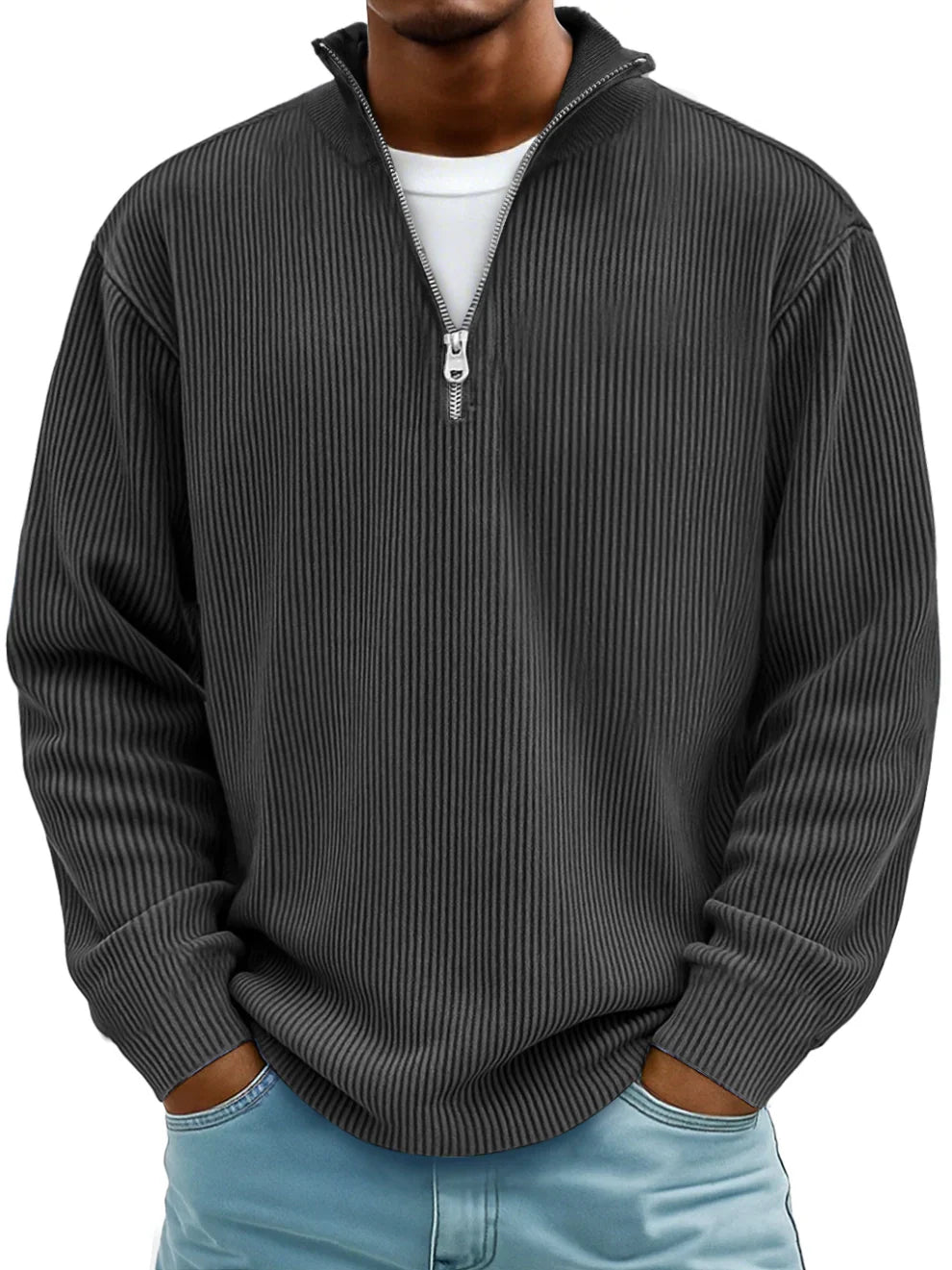 RIBBED ZIP NECK JUMPER FOR MEN