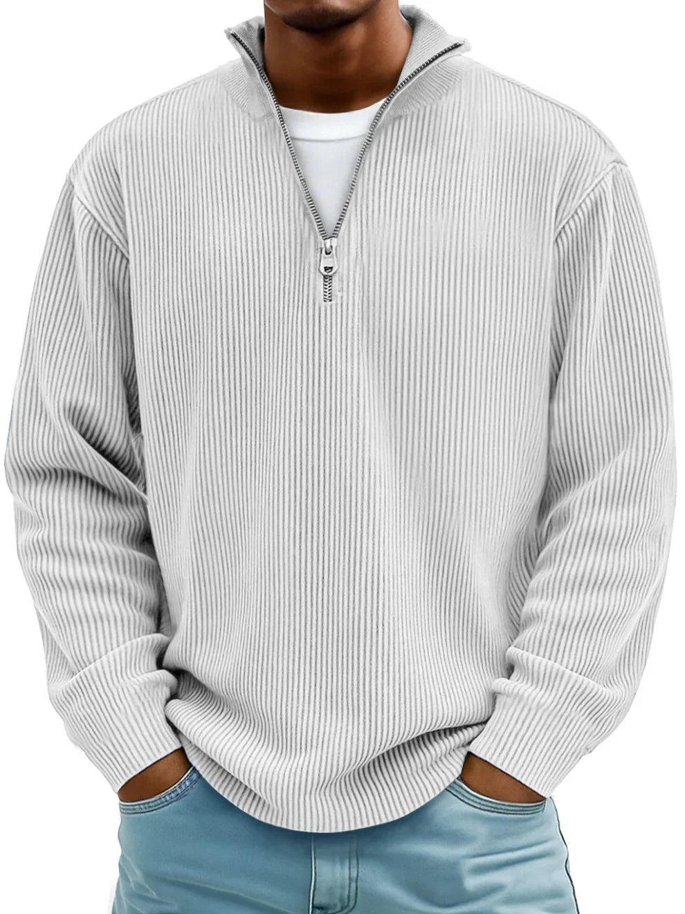 RIBBED ZIP NECK JUMPER FOR MEN