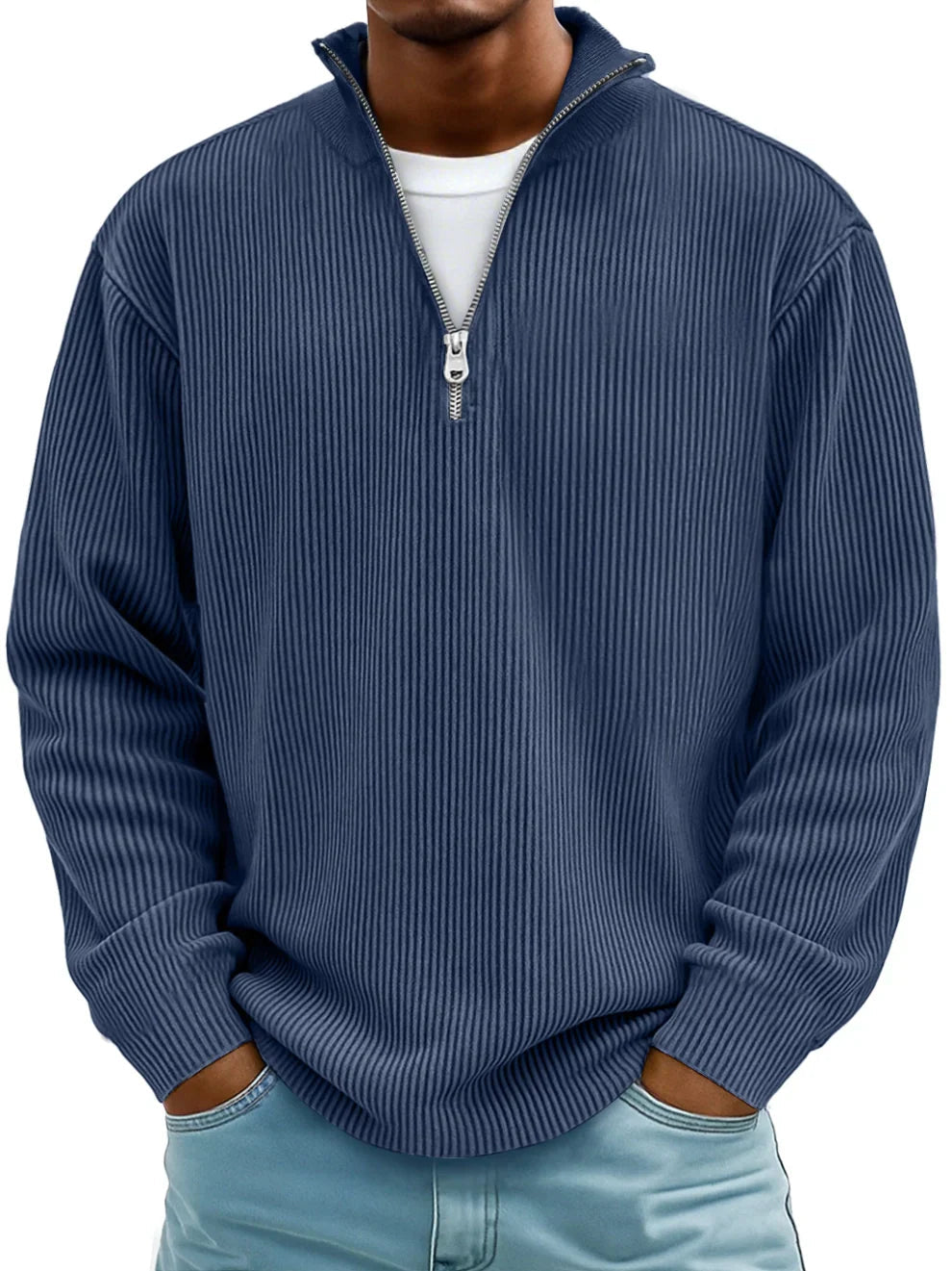 RIBBED ZIP NECK JUMPER FOR MEN