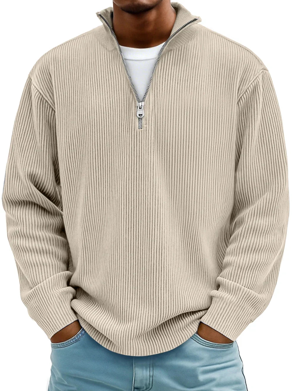 RIBBED ZIP NECK JUMPER FOR MEN