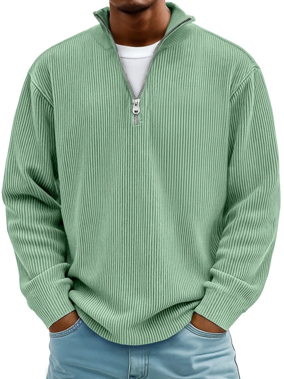 RIBBED ZIP NECK JUMPER FOR MEN