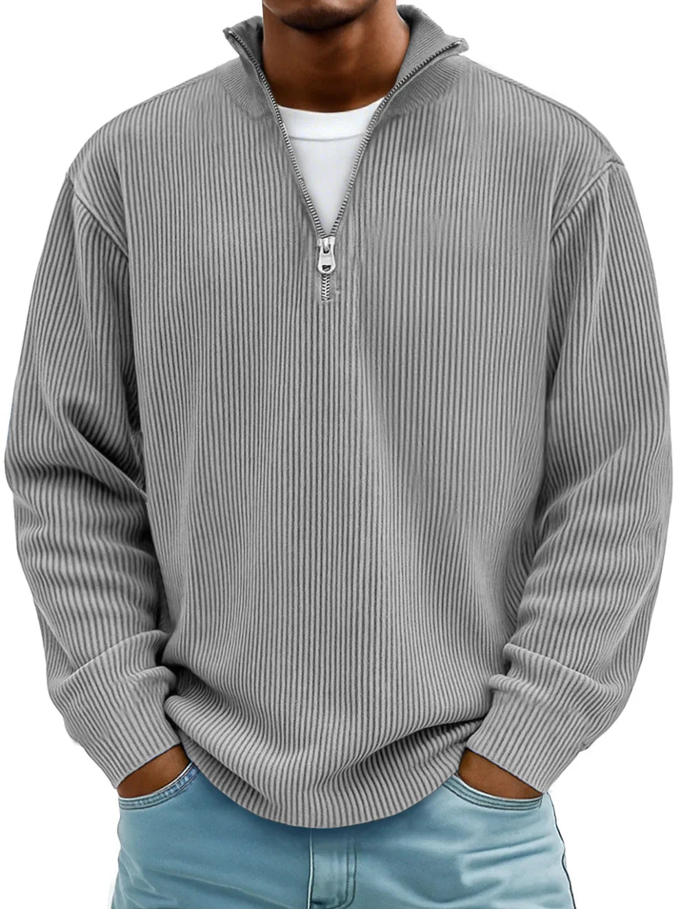 RIBBED ZIP NECK JUMPER FOR MEN