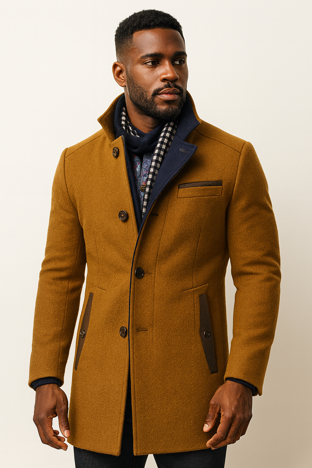 COLORBLOCK WOOL OVERCOAT FOR MEN