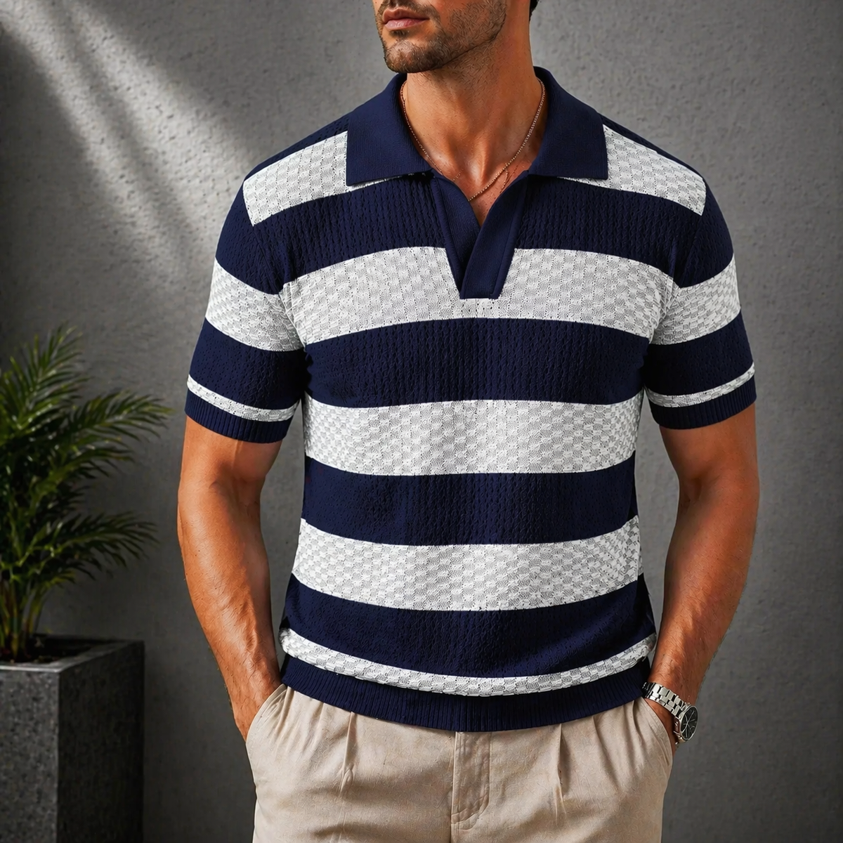 PATTERNED KNIT POLO FOR MEN
