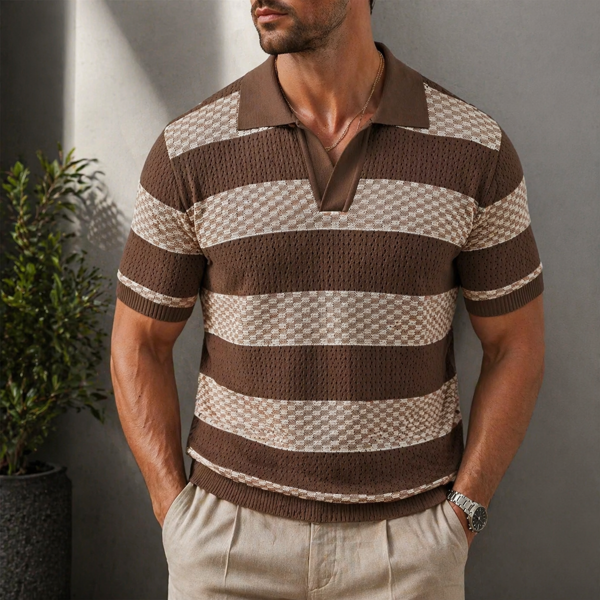 PATTERNED KNIT POLO FOR MEN