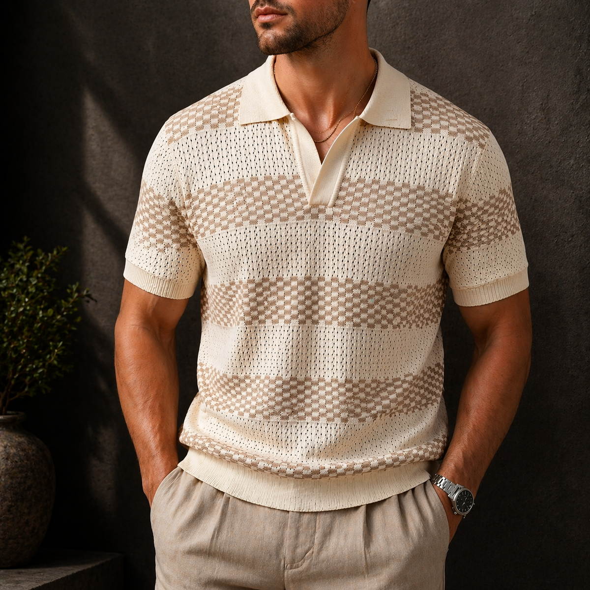 PATTERNED KNIT POLO FOR MEN