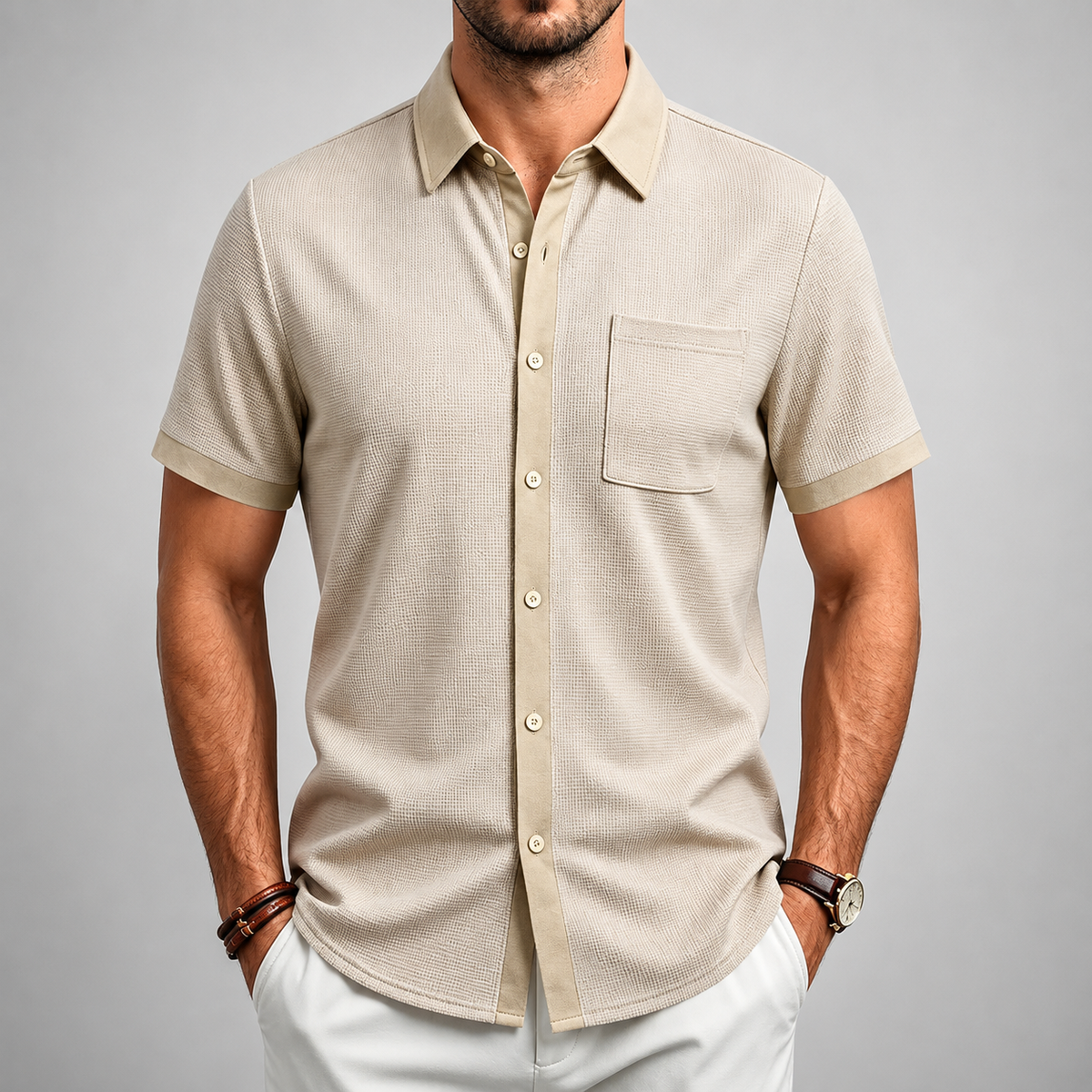 TEXTURED BUTTON SHIRT FOR MEN